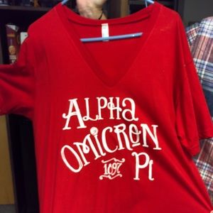 Alpha Omicron Pi AOII v neck tee shirt
